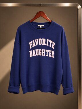 Favorite Daughter Collegiate Sweatshirt Venetian Blue Pink Varsity Logo L NWT